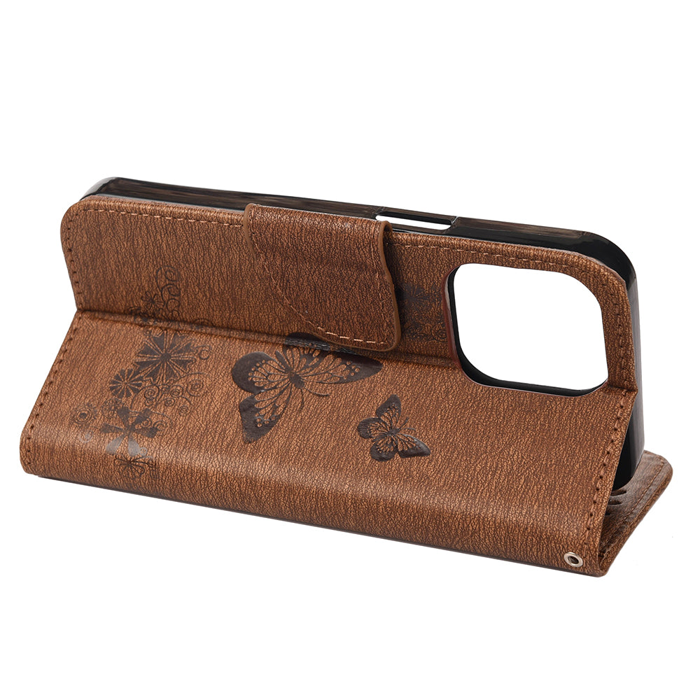 Wallet Leather Case Imprint Butterfly Flower Phone Case with Stand for iPhone 13 Pro 6.1 inch