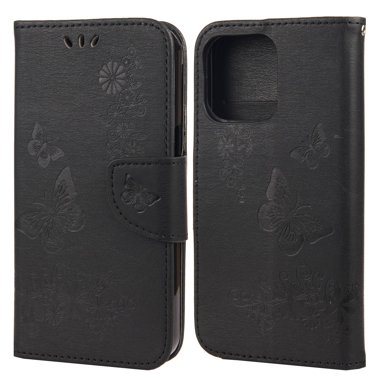 Wallet Leather Case Imprint Butterfly Flower Phone Case with Stand for iPhone 13 Pro 6.1 inch
