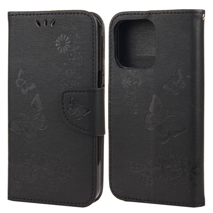 Wallet Leather Case Imprint Butterfly Flower Phone Case with Stand for iPhone 13 Pro 6.1 inch