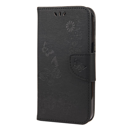 Wallet Leather Case Imprint Butterfly Flower Phone Case with Stand for iPhone 13 Pro 6.1 inch