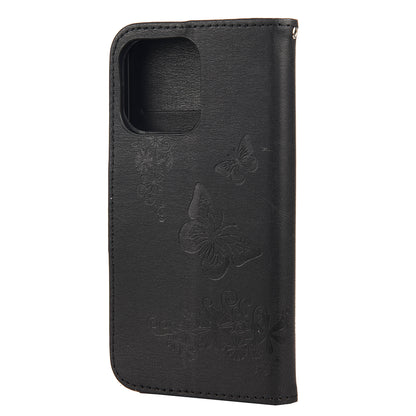 Wallet Leather Case Imprint Butterfly Flower Phone Case with Stand for iPhone 13 Pro 6.1 inch