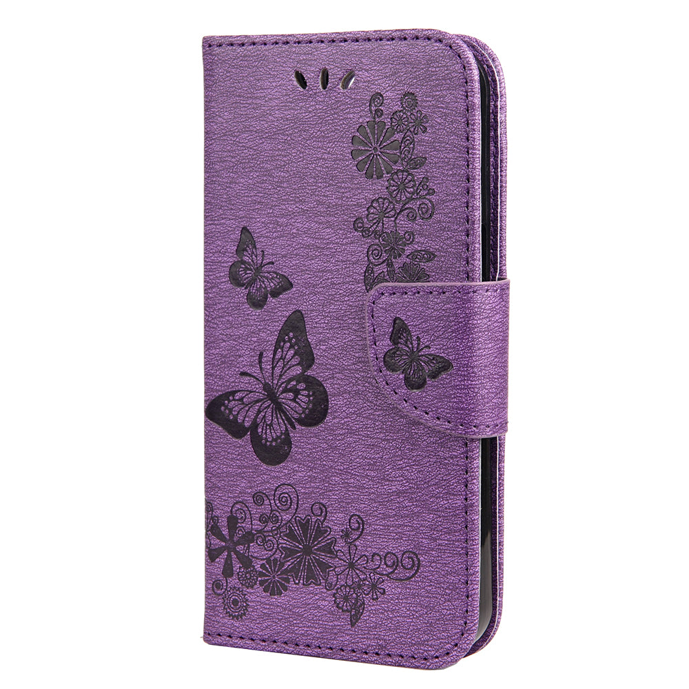 Wallet Leather Case Imprint Butterfly Flower Phone Case with Stand for iPhone 13 Pro 6.1 inch