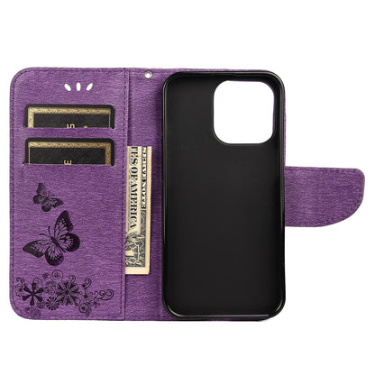 Wallet Leather Case Imprint Butterfly Flower Phone Case with Stand for iPhone 13 Pro 6.1 inch