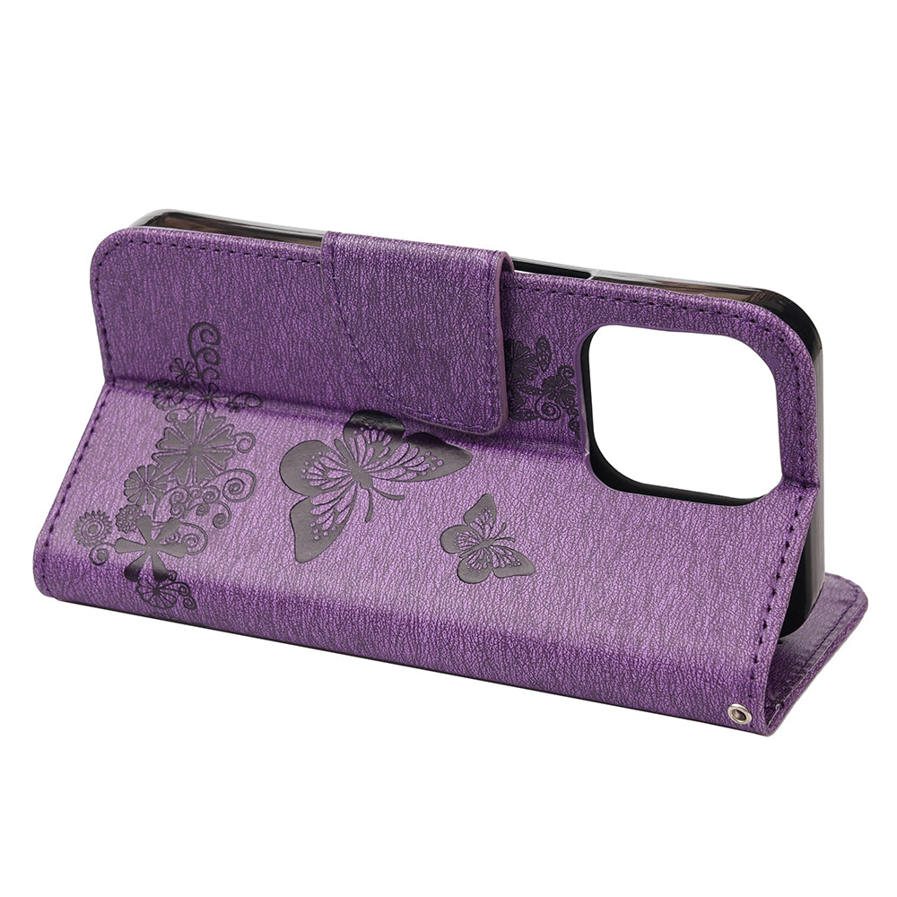 Wallet Leather Case Imprint Butterfly Flower Phone Case with Stand for iPhone 13 Pro 6.1 inch
