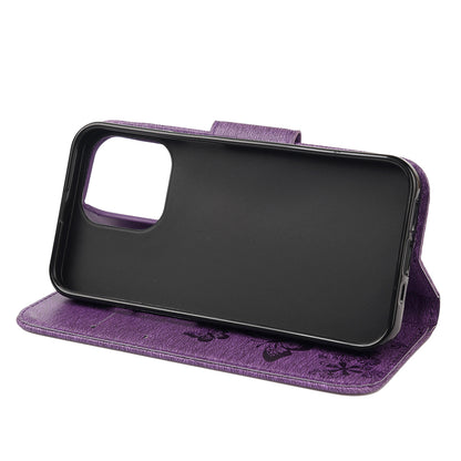 Wallet Leather Case Imprint Butterfly Flower Phone Case with Stand for iPhone 13 Pro 6.1 inch