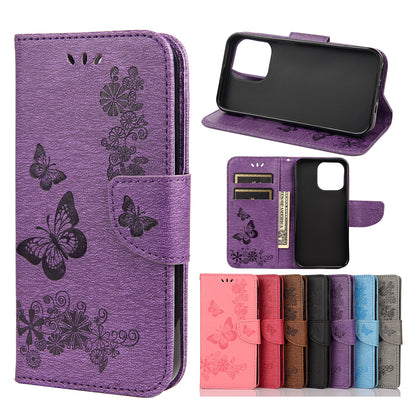 Wallet Leather Case Imprint Butterfly Flower Phone Case with Stand for iPhone 13 Pro 6.1 inch