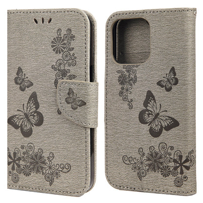 Wallet Leather Case Imprint Butterfly Flower Phone Case with Stand for iPhone 13 Pro 6.1 inch