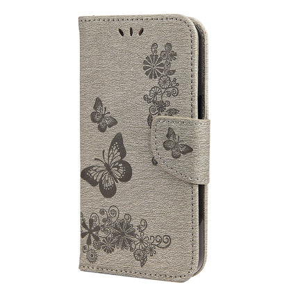 Wallet Leather Case Imprint Butterfly Flower Phone Case with Stand for iPhone 13 Pro 6.1 inch
