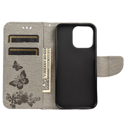 Wallet Leather Case Imprint Butterfly Flower Phone Case with Stand for iPhone 13 Pro 6.1 inch