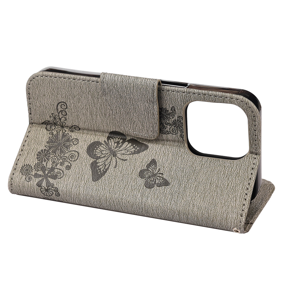 Wallet Leather Case Imprint Butterfly Flower Phone Case with Stand for iPhone 13 Pro 6.1 inch