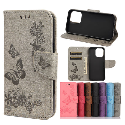 Wallet Leather Case Imprint Butterfly Flower Phone Case with Stand for iPhone 13 Pro 6.1 inch