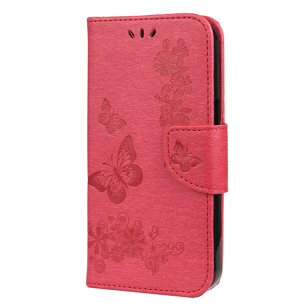 Wallet Leather Case Imprint Butterfly Flower Phone Case with Stand for iPhone 13 Pro 6.1 inch