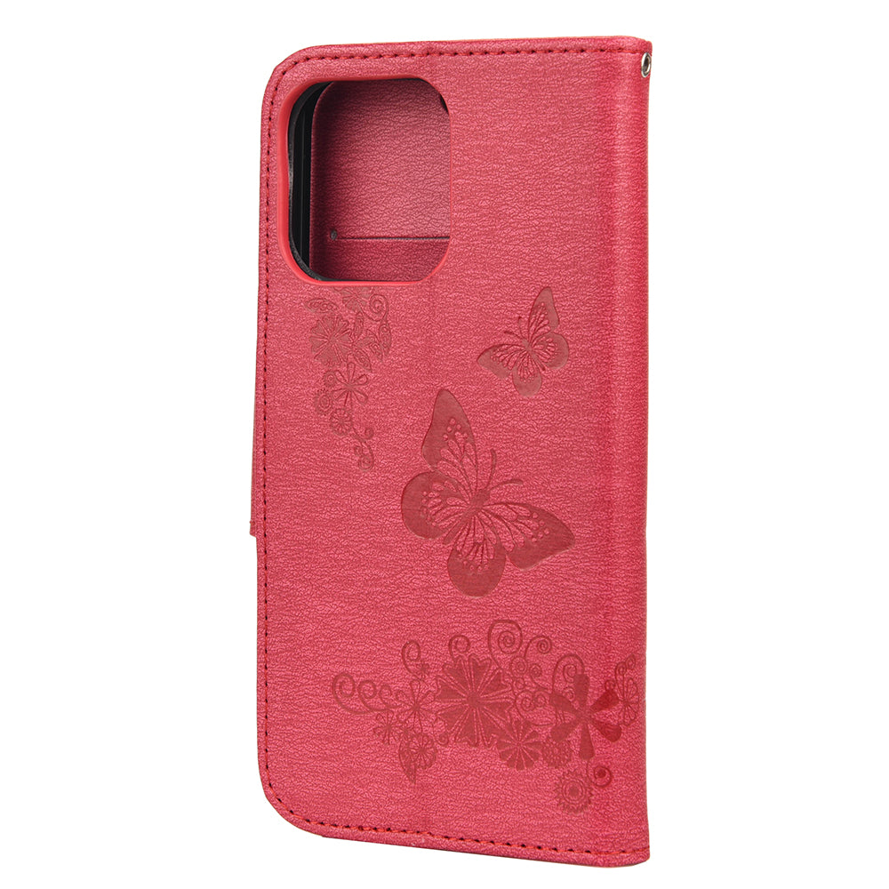 Wallet Leather Case Imprint Butterfly Flower Phone Case with Stand for iPhone 13 Pro 6.1 inch