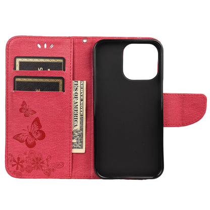 Wallet Leather Case Imprint Butterfly Flower Phone Case with Stand for iPhone 13 Pro 6.1 inch