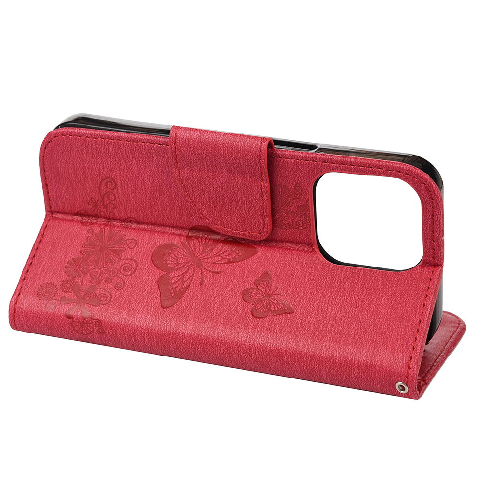 Wallet Leather Case Imprint Butterfly Flower Phone Case with Stand for iPhone 13 Pro 6.1 inch