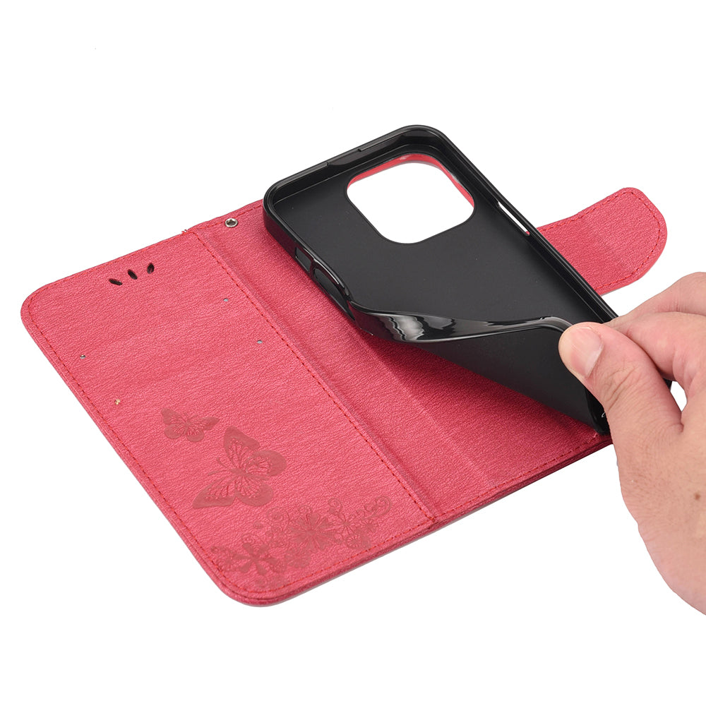 Wallet Leather Case Imprint Butterfly Flower Phone Case with Stand for iPhone 13 Pro 6.1 inch