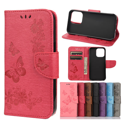 Wallet Leather Case Imprint Butterfly Flower Phone Case with Stand for iPhone 13 Pro 6.1 inch