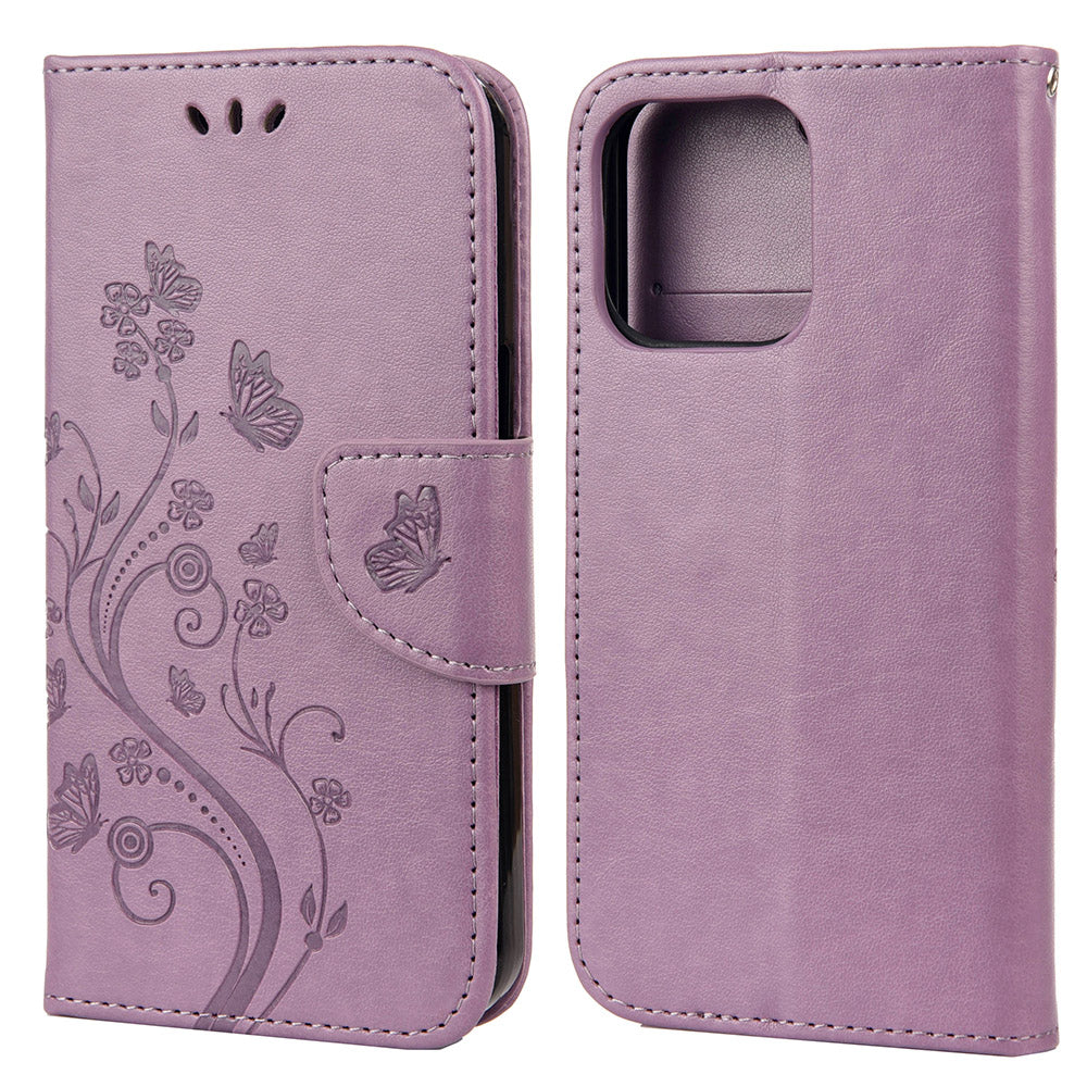 All-round protective Butterfly Flower Imprint Leather Wallet Phone Stand Case for iPhone 13 Pro 6.1 inch