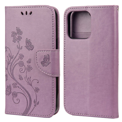 All-round protective Butterfly Flower Imprint Leather Wallet Phone Stand Case for iPhone 13 Pro 6.1 inch