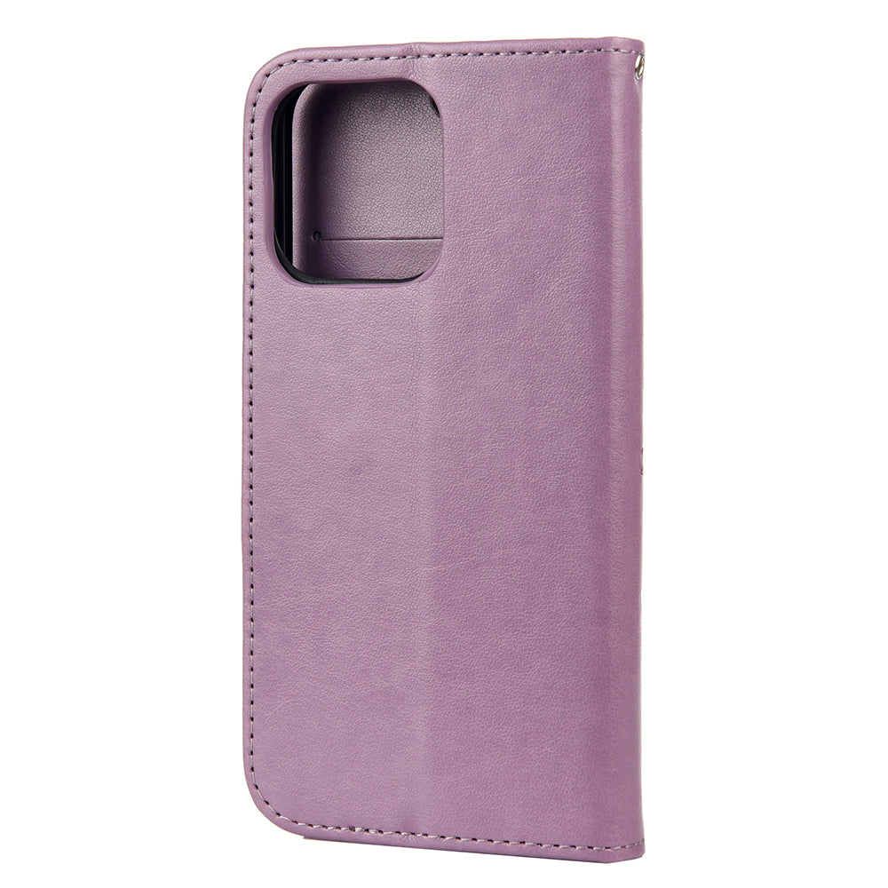 All-round protective Butterfly Flower Imprint Leather Wallet Phone Stand Case for iPhone 13 Pro 6.1 inch