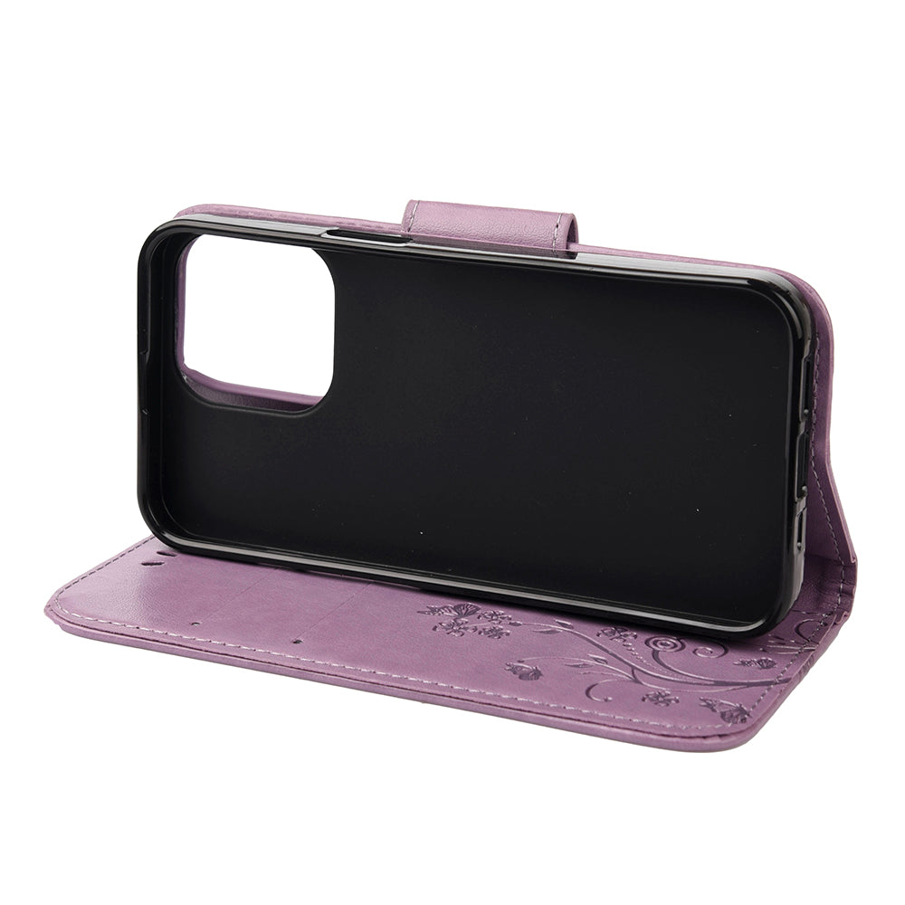 All-round protective Butterfly Flower Imprint Leather Wallet Phone Stand Case for iPhone 13 Pro 6.1 inch