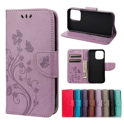 All-round protective Butterfly Flower Imprint Leather Wallet Phone Stand Case for iPhone 13 Pro 6.1 inch