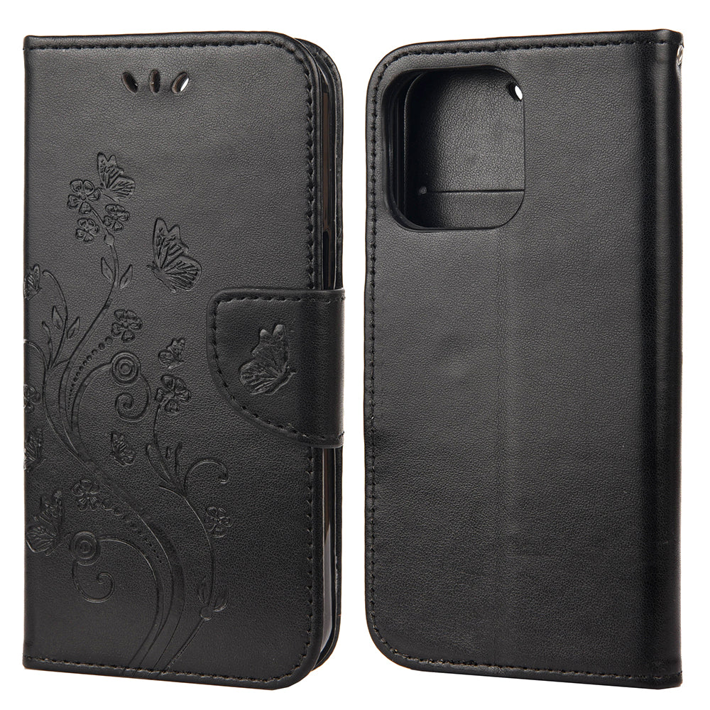 All-round protective Butterfly Flower Imprint Leather Wallet Phone Stand Case for iPhone 13 Pro 6.1 inch