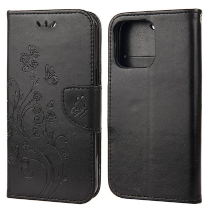 All-round protective Butterfly Flower Imprint Leather Wallet Phone Stand Case for iPhone 13 Pro 6.1 inch