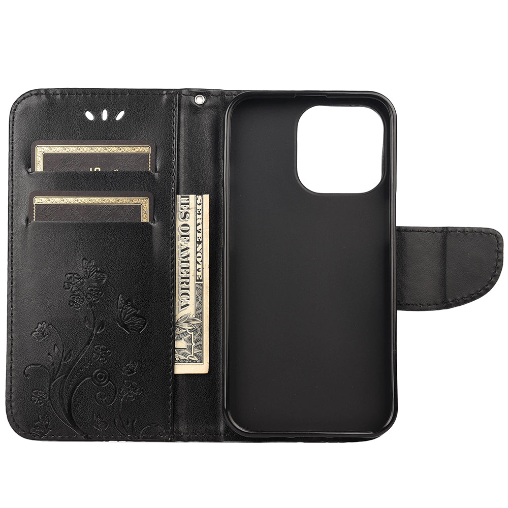 All-round protective Butterfly Flower Imprint Leather Wallet Phone Stand Case for iPhone 13 Pro 6.1 inch