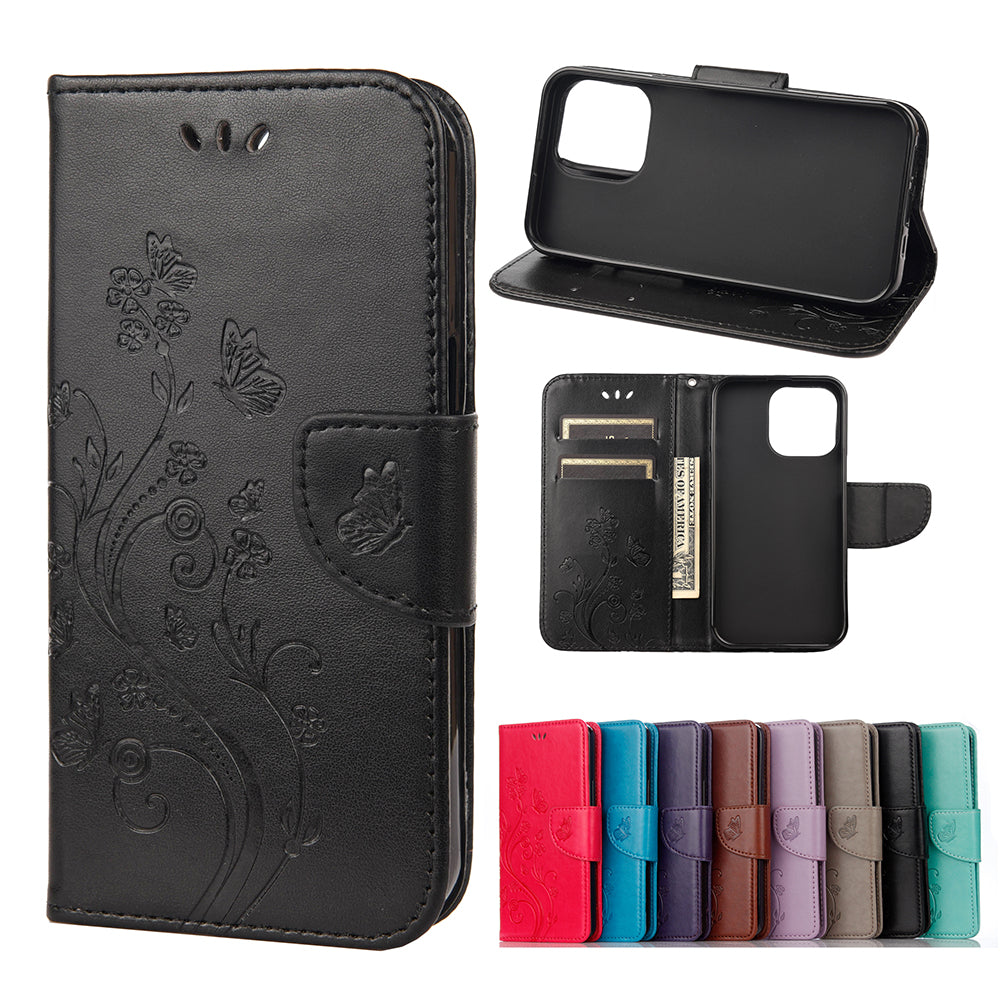 All-round protective Butterfly Flower Imprint Leather Wallet Phone Stand Case for iPhone 13 Pro 6.1 inch