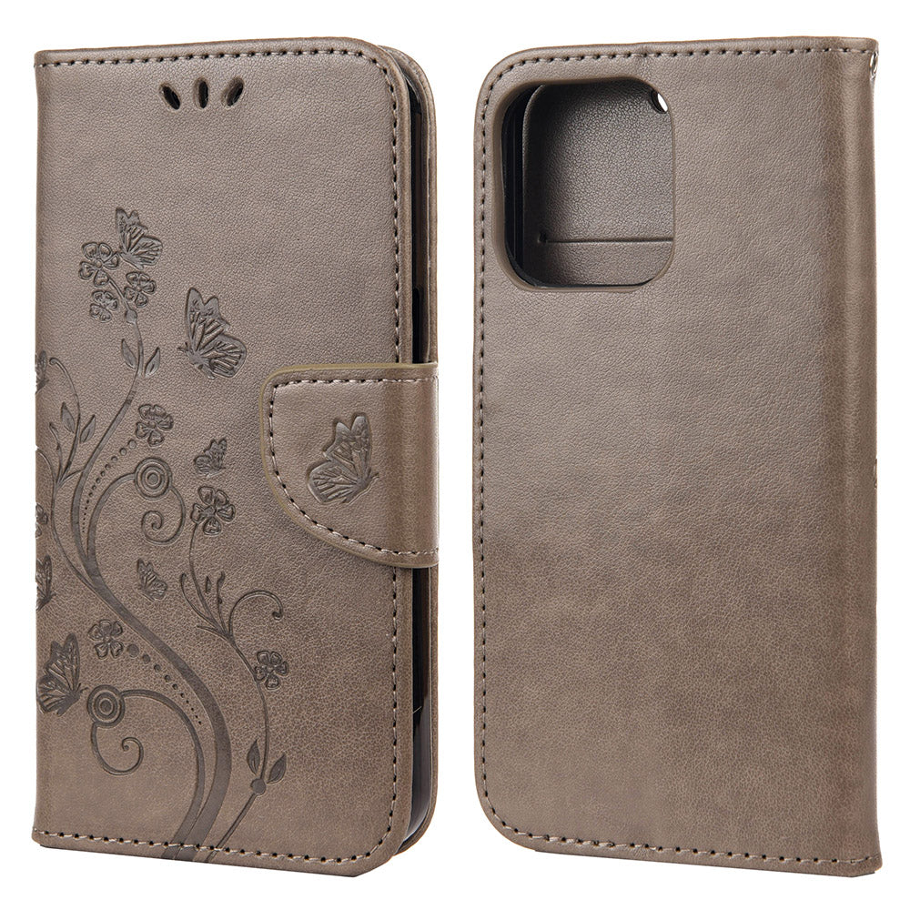 All-round protective Butterfly Flower Imprint Leather Wallet Phone Stand Case for iPhone 13 Pro 6.1 inch