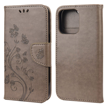 All-round protective Butterfly Flower Imprint Leather Wallet Phone Stand Case for iPhone 13 Pro 6.1 inch