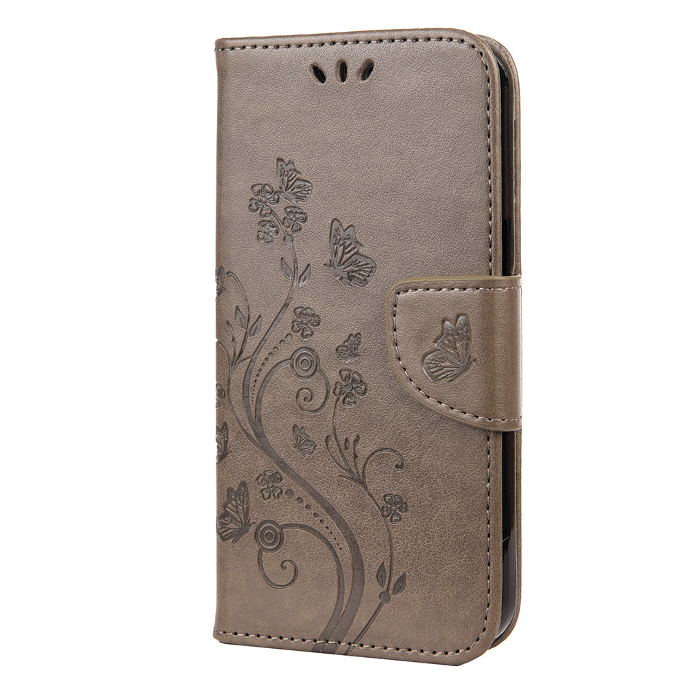 All-round protective Butterfly Flower Imprint Leather Wallet Phone Stand Case for iPhone 13 Pro 6.1 inch