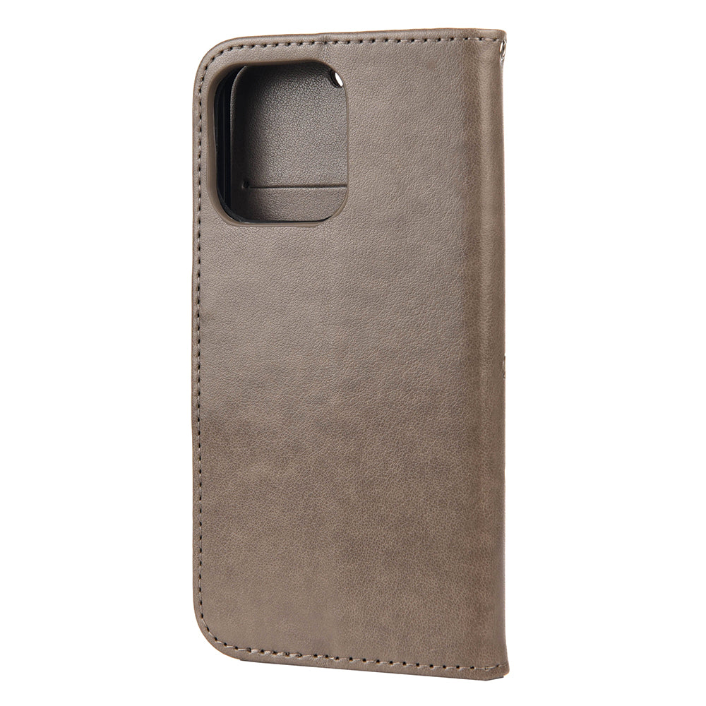 All-round protective Butterfly Flower Imprint Leather Wallet Phone Stand Case for iPhone 13 Pro 6.1 inch