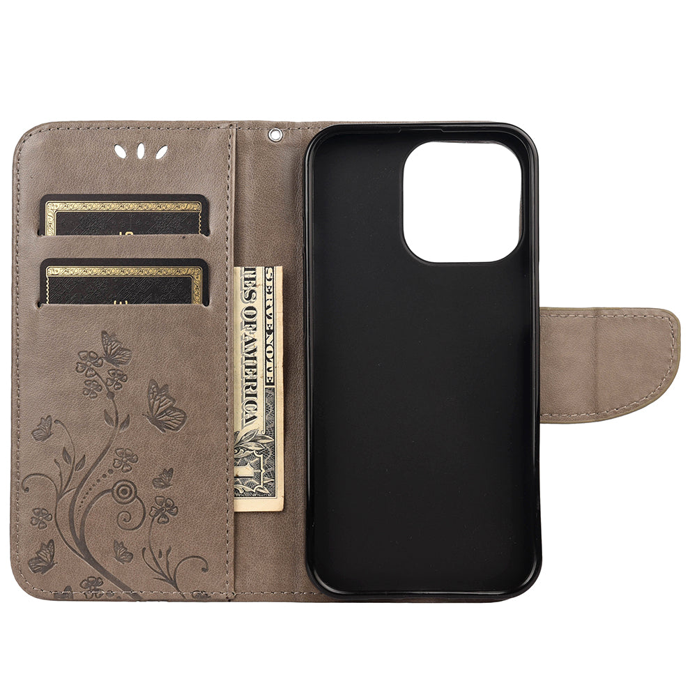 All-round protective Butterfly Flower Imprint Leather Wallet Phone Stand Case for iPhone 13 Pro 6.1 inch
