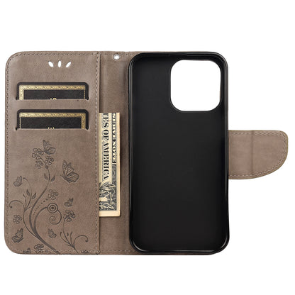 All-round protective Butterfly Flower Imprint Leather Wallet Phone Stand Case for iPhone 13 Pro 6.1 inch