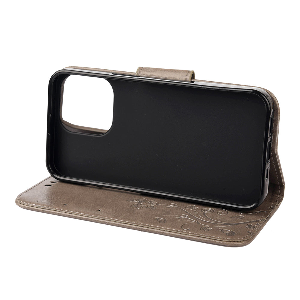 All-round protective Butterfly Flower Imprint Leather Wallet Phone Stand Case for iPhone 13 Pro 6.1 inch