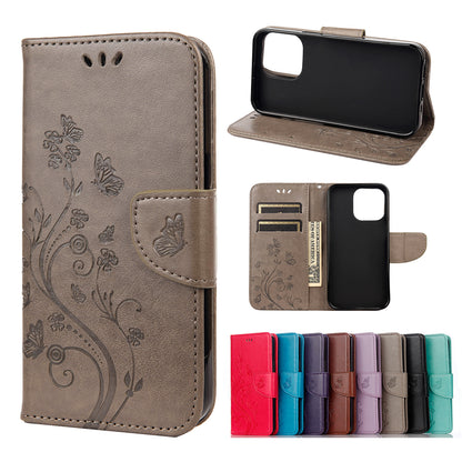 All-round protective Butterfly Flower Imprint Leather Wallet Phone Stand Case for iPhone 13 Pro 6.1 inch