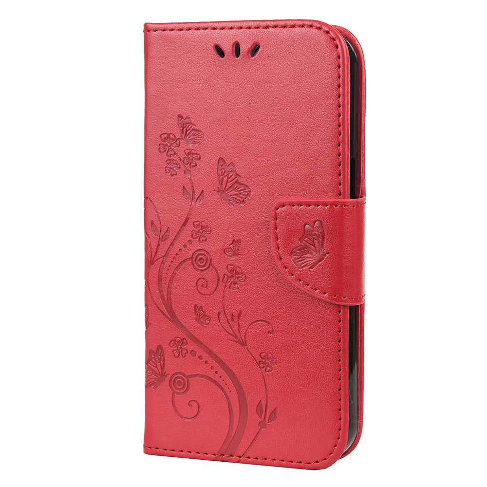 All-round protective Butterfly Flower Imprint Leather Wallet Phone Stand Case for iPhone 13 Pro 6.1 inch