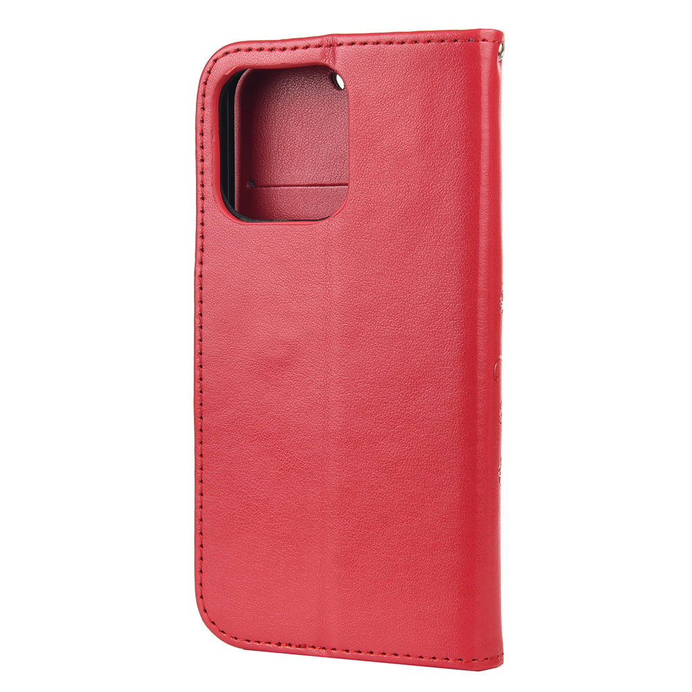 All-round protective Butterfly Flower Imprint Leather Wallet Phone Stand Case for iPhone 13 Pro 6.1 inch