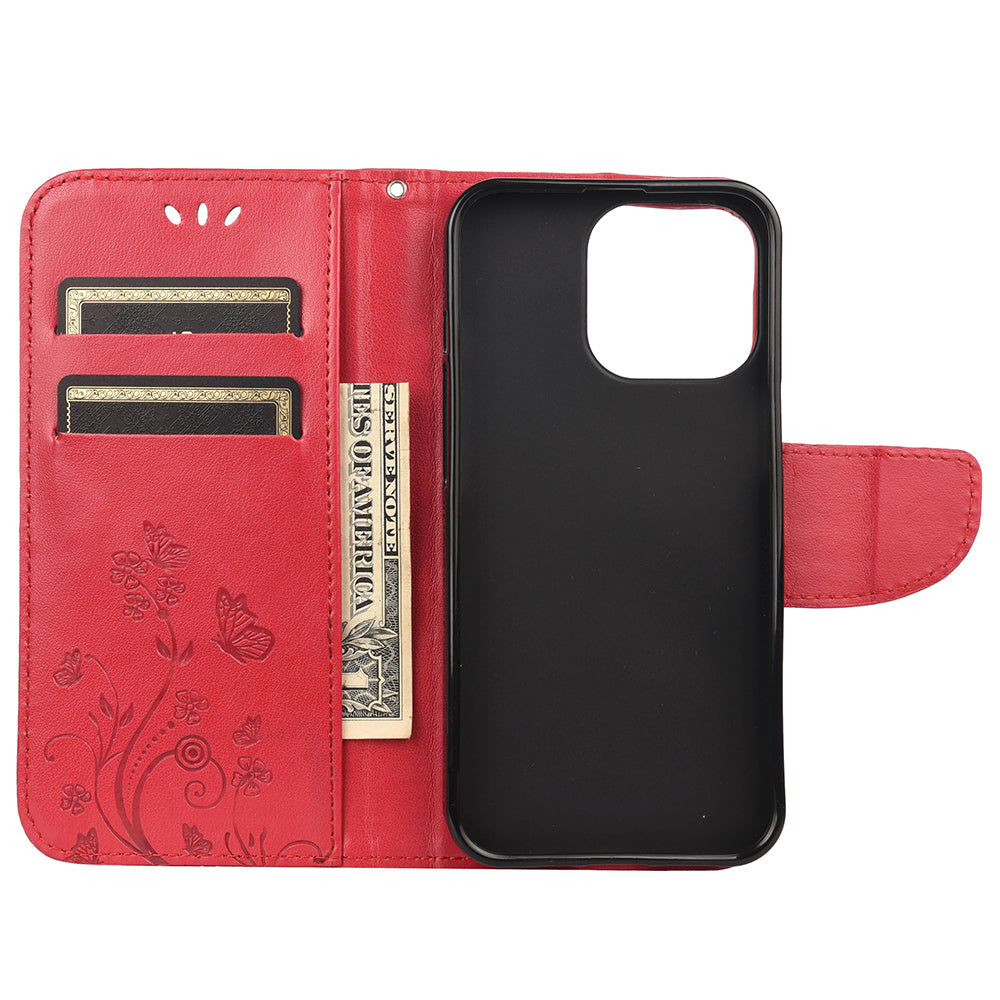 All-round protective Butterfly Flower Imprint Leather Wallet Phone Stand Case for iPhone 13 Pro 6.1 inch