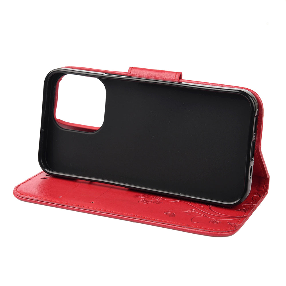 All-round protective Butterfly Flower Imprint Leather Wallet Phone Stand Case for iPhone 13 Pro 6.1 inch