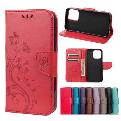 All-round protective Butterfly Flower Imprint Leather Wallet Phone Stand Case for iPhone 13 Pro 6.1 inch