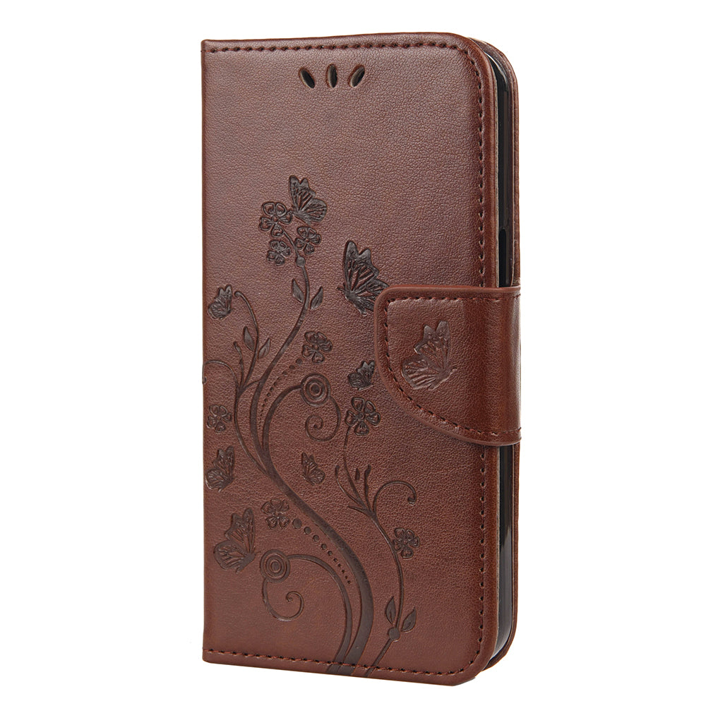 All-round protective Butterfly Flower Imprint Leather Wallet Phone Stand Case for iPhone 13 Pro 6.1 inch