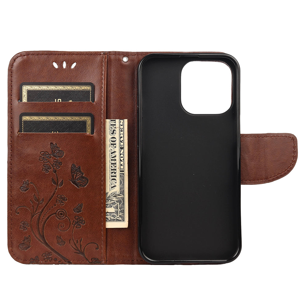 All-round protective Butterfly Flower Imprint Leather Wallet Phone Stand Case for iPhone 13 Pro 6.1 inch