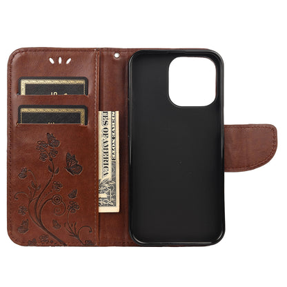 All-round protective Butterfly Flower Imprint Leather Wallet Phone Stand Case for iPhone 13 Pro 6.1 inch