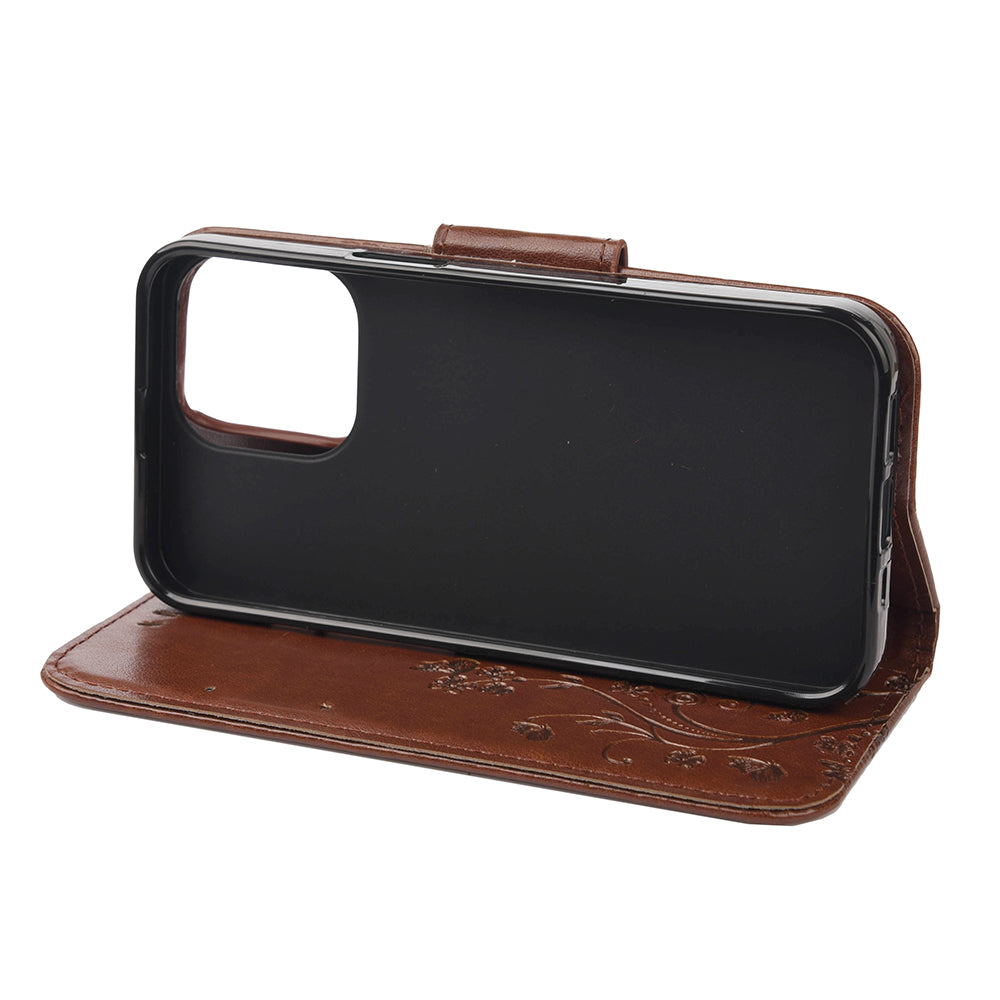 All-round protective Butterfly Flower Imprint Leather Wallet Phone Stand Case for iPhone 13 Pro 6.1 inch