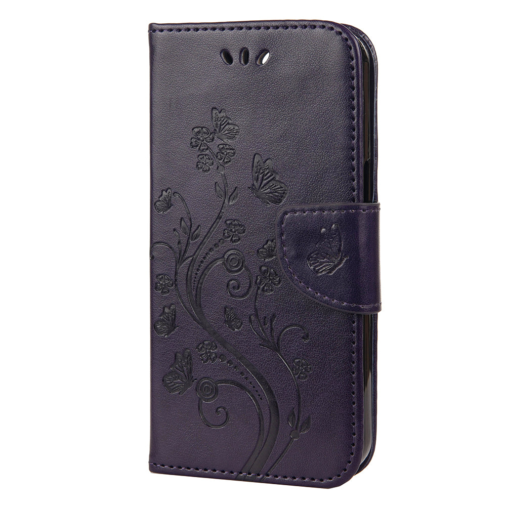 All-round protective Butterfly Flower Imprint Leather Wallet Phone Stand Case for iPhone 13 Pro 6.1 inch