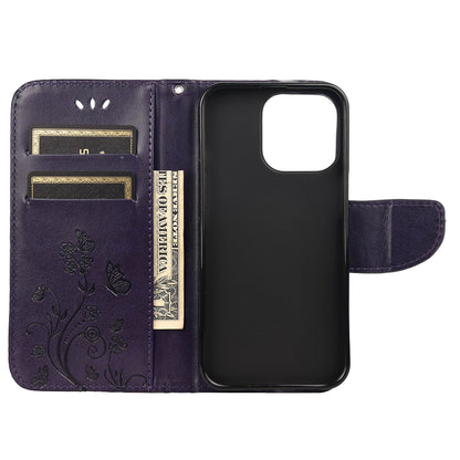 All-round protective Butterfly Flower Imprint Leather Wallet Phone Stand Case for iPhone 13 Pro 6.1 inch