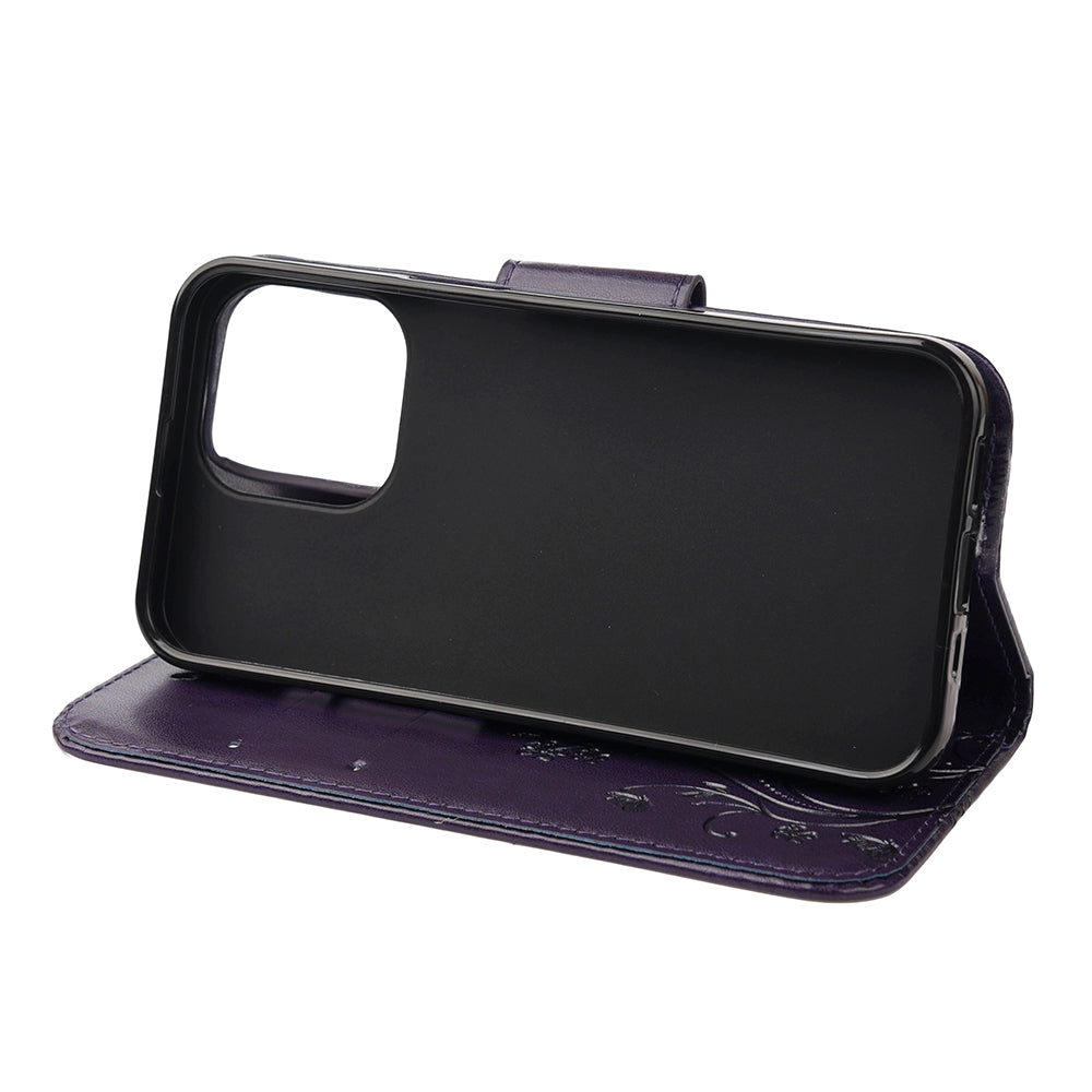 All-round protective Butterfly Flower Imprint Leather Wallet Phone Stand Case for iPhone 13 Pro 6.1 inch